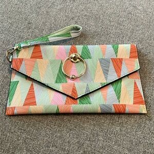 Faux Leather Clutch w/ Wrist Strap & Gold Metal Circle Detail